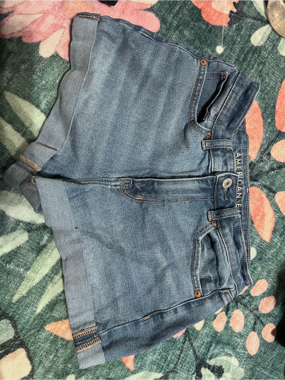 American Eagle Denim Roll-Cuff Shorts - Light Blue